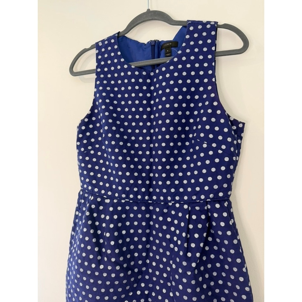 J.Crew Navy Blue & Silver Shimmer Polka Dot Sleeveless Cocktail Dress Size 8 - Picture 3 of 6
